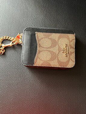 NWOT Zip Card Case Wallet In Signature Canvas (brown/gold)